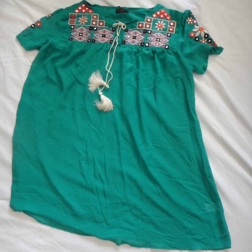 Teal Green Embroidered Tie Neck Kurta Top *NWT*